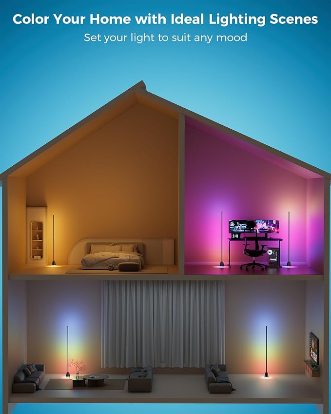 Corner Floor Lamp, Smart RGB LED 60 Inch Standing Lamp with 344 LEDs, App & Remote Control, 16 Million Colors & Music Sync for Bedroom, Gaming Room, Home Decor, Modern Ambient Lighting
