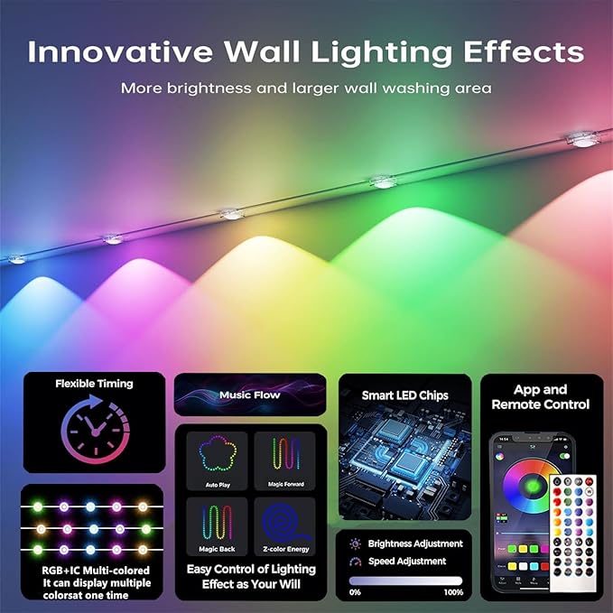 Permanent Outdoor Lights,50ft RGB + IC Smart LED Eaves Lights with App & Remote Control, IP67 Waterproof,for Christmas and All Holiday Decor,Daily and Accent Lighting,House Roof and Garden Lighting