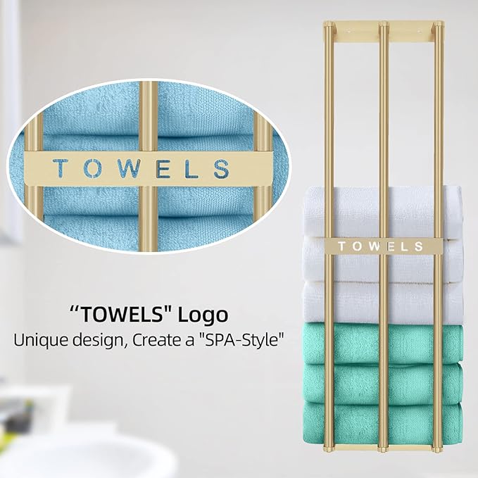 Bathroom Towel Storage, Bethom Wall Towel Rack for Rolled Towels, Bath Towel Holder Wall 30 Inch, Towel Racks Wall Mounted for Small Bathroom, Gold