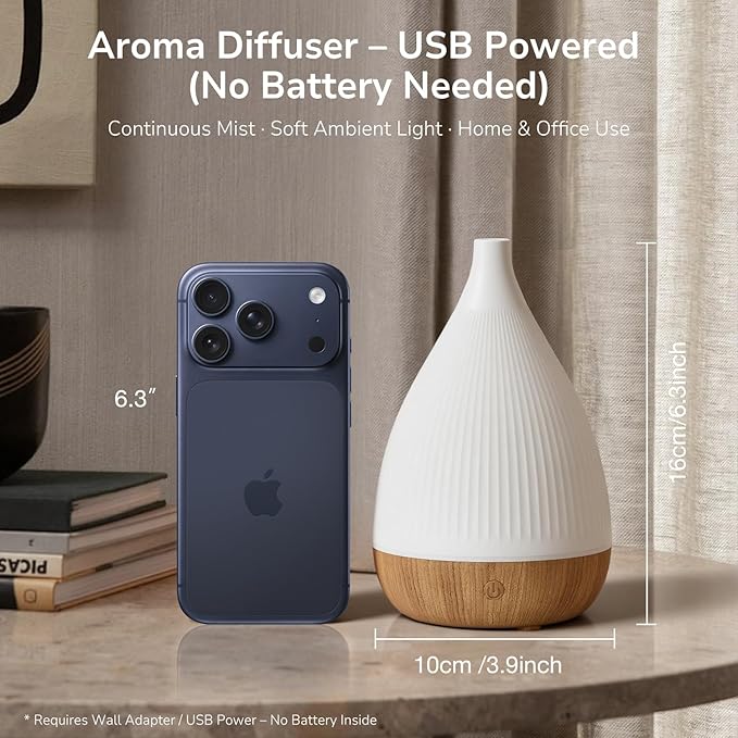 Ultrasonic Essential Oil Diffuser, Home Fragrance Aroma Diffuser with Auto Shut-Off, 8-Color Night Light & Ultra-Quiet Operation, BPA-Free Portable Aromatherapy Humidifier for Home (Light)