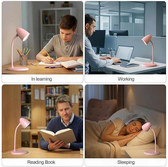 LED Desk Lamp for Home Office,3 Light Colors, Table Lamp,Dimmable Reading Light for Bedside Small Desk Lamp for College Dorm Room,Bedroom Desk Light Pink
