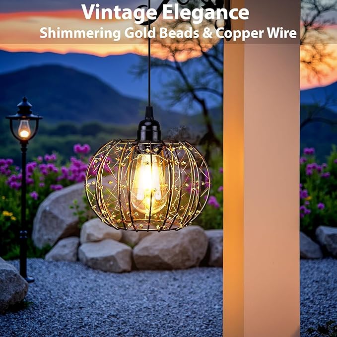3 Pack Battery Operated Hanging Outdoor Chandelier, Battery Operated Gazebo Pendant Light Outdoor, No Wiring, Powered by 4 AA Batteries, for Gazebo, Porch, Pergola, Decor Lighting