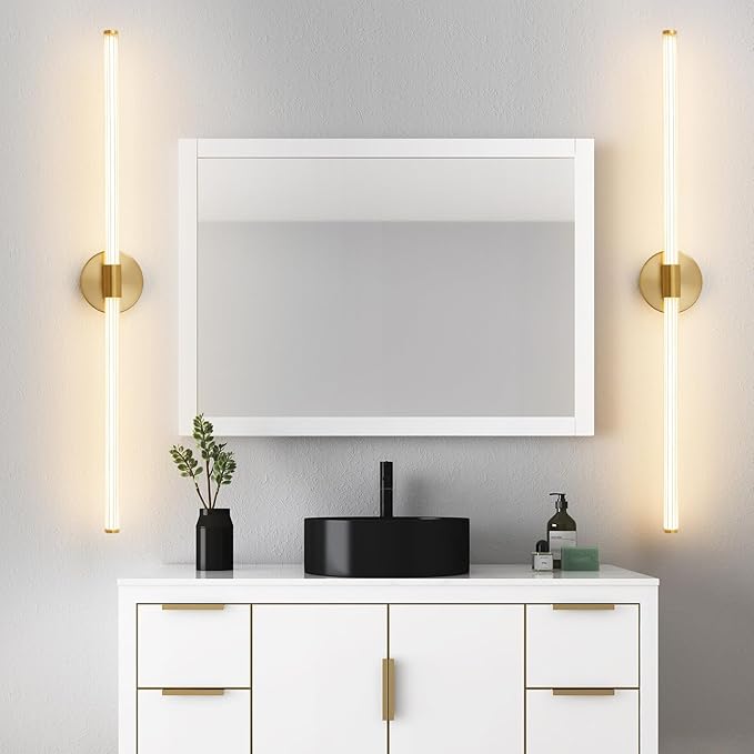 Dimmable LED Bathroom Vanity Lights Hardwired 360° Full Lighting Bathroom Light Fixtures Over Mirror Vanity Light Bar Modern Wall Sconce Warm Light for Bedroom Living Room - Gold, 39 inch