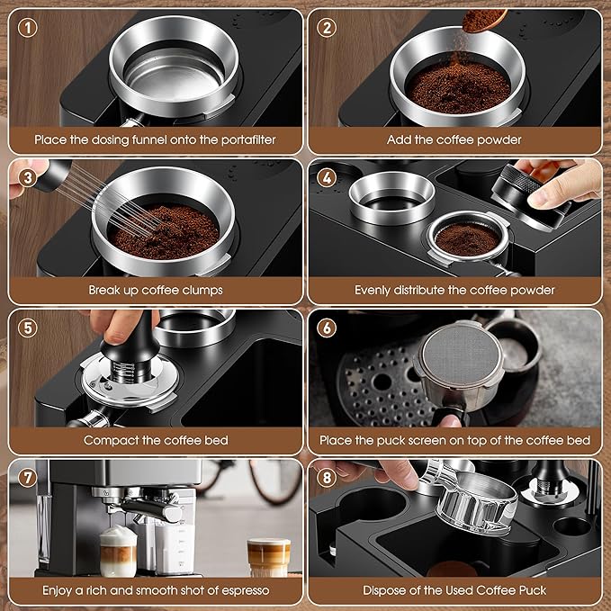 Reoszeank 54mm Espresso Accessories Kit, Espresso Knock Box and Tamping Station, Coffee Tamper, Distributor, WDT Distribution Tool, Dosing Funnel and Puck Screen Set Fits Breville 54 mm Portafilter