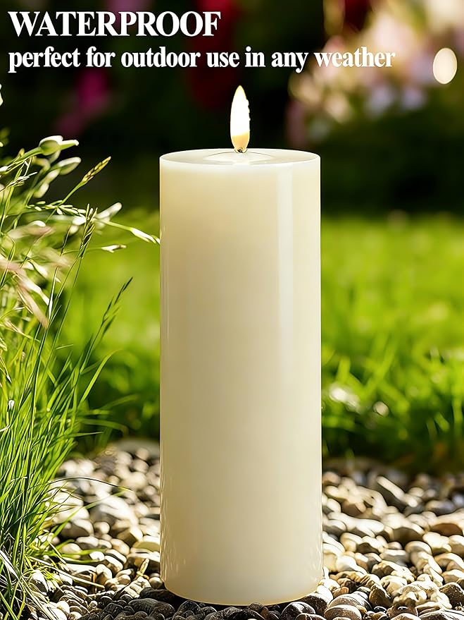 4"x8" Outdoor Waterproof Flameless Candles with Remote and Timers, LED Candles, Battery Operated Candles, Electric Fake Pillar Candles for Patio Porch, and Lanterns Decor (Ivory, Plastic)