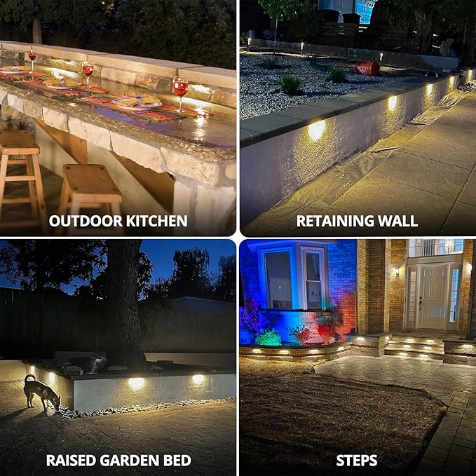 GKOLED 6.8 Inches Hardscape Lights, Low Voltage Retaining Wall Lighting with Frosted Lens, 12V AC/DC Paver Light with 1.5W 2700K LED Chips, Outdoor Landscape Step Lights, Die-cast Aluminum Housing