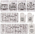 Fourluoo 10 Pcs Farmhouse Kitchen Decor and Accessories Set 4 Kitchen Towels 2 Pot Holders 2 Oven Mitts 2 Rugs for Cooking Baking Mom Housewarming Gifts (Unadorned Color,Stitched Wood Grain)