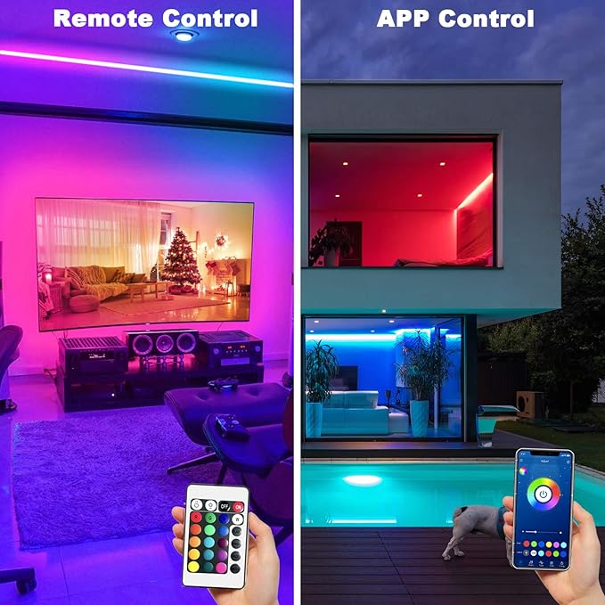 dalattin Bluetooth Led Lights for Bedroom 100ft,Smart Led Strip Lights with App Control Remote Control, RGB LED Light Strips,Music Sync Color Changing Room Decoration Party, (2 Rolls of 50ft)