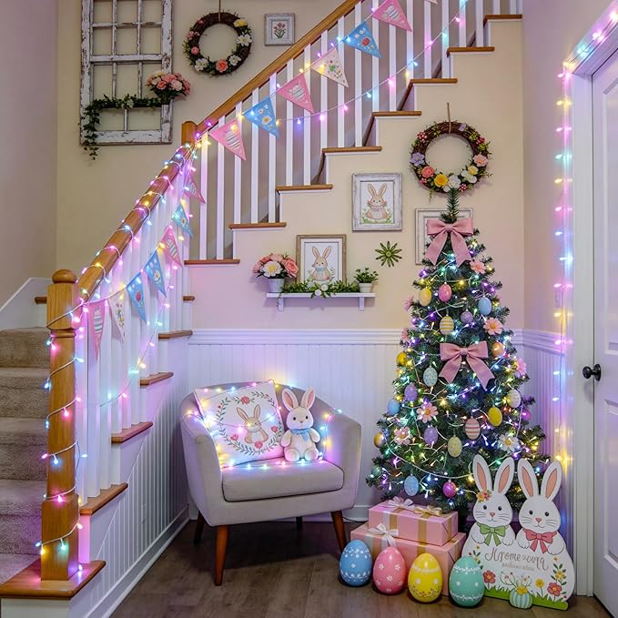 JMEXSUSS Easter Lights Clear Wire Outdoor Indoor, 168ft 600 LED Multicolor Easter String Lights Plug in for Bedroom Tree Room Party Decorations