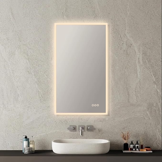 Blossom 21x36 LED Mirror for Bathroom | Backlit LED Vanity Mirror with Anti-Fog, Stepless Dimmable & 3 Color Temperature | Lighted Mirrors for Bathroom Wall | Smart Vanity Makeup Mirror with Lights