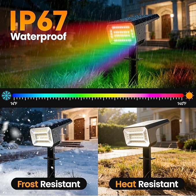 Fabrito Color Changing Solar Spot Lights Outdoor 10 Pack, [6+1 Lighting Modes] Auto On/Off RGB Spotlights, Waterproof Multicolor Landscape Lights for Garden, Tree, Halloween, Christmas