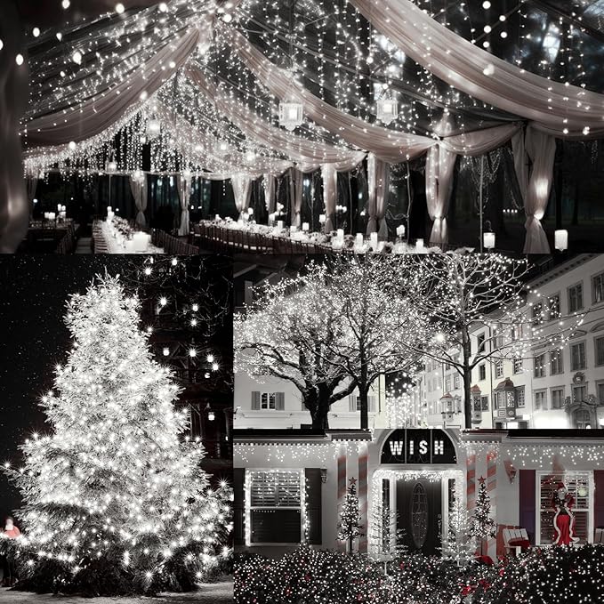 JXLEDAYY 403 FT 1200 LED Christmas Fairy Lights Plug in String Lights Outdoor Decorations Waterproof with Timer 8 Modes Memory for Holiday Wedding Party Garden-Cool White