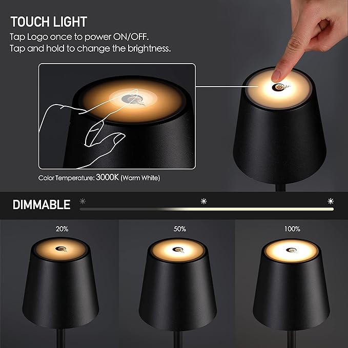 O’Bright Sandy- Cordless LED Floor Lamp for Outdoor/Indoor, Rechargeable, Water Resistant, Dimmable, Carry Light, Adjustable Height Stand Lamp for Patio, Living Room, Bedside, Table Night Lamp, Black