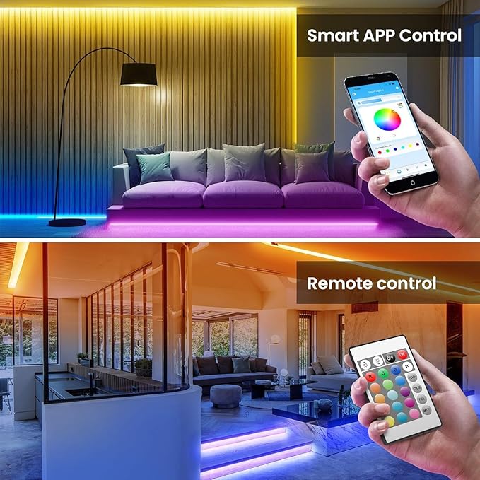 TJOY LED Lights for Bedroom 25ft, RGB Color Changing Led Strip Lighting with Remote and Smart APP Control, Music Sync Rope Lights via Bluetooth for Kitchen, TV, Room Decor