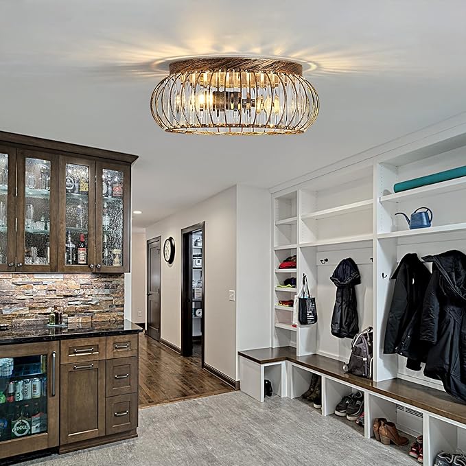 YYJLX Modern Crystal Ceiling Light Oil Rubbed Bronze Flush Mount Ceiling Light Fixture 3 Light Ceiling Chandelier for Hallway Bedroom Bathroom Foyer Living Room Dining Room Kitchen.