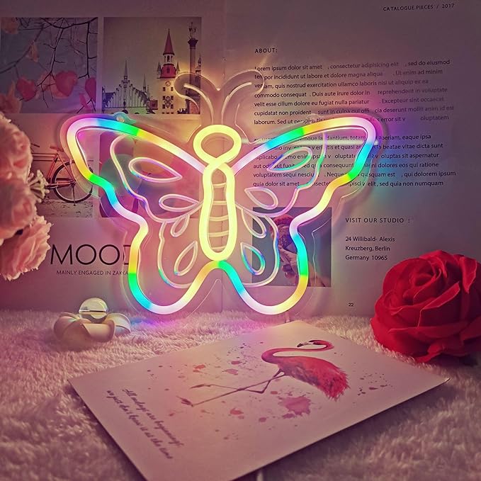 Butterfly LED Neon Sign for Wall Decor USB Adjustable Brightness Living Room Bars Barbers Pub Wedding Party Salon Club Gatherings Gaming Room Man Cave Halloween Christmas Birthday Art Wall Decor