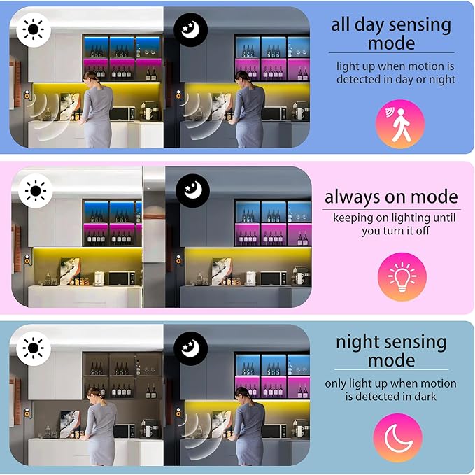 Motion Sensor LED Light Strip 19.68ft Under Bed Lights, RGB 3 Mode Motion Activated Bed Light with Music Sync and Timer, Dimmable Color Changing LED Lights Valentine Decor