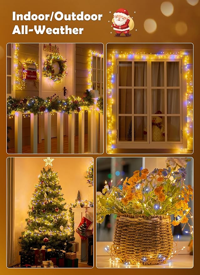 Fairy Lights Plug in, 10ft 200LED Indoor/Outdoor Cluster String Lights - Twinkle Copper Wire Christmas Tree Lights Waterproof for Bedroom Decor, Party, Patio, Garden，2pack