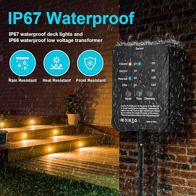 20 Pack Dimmable Recessed Deck Stair Lighting All-in-one with Timer Photocell Sensor Transformer Low Voltage LED Step Riser Lights IP67 Waterproof φ1.26 12V Warm White Patio Kit Decorations