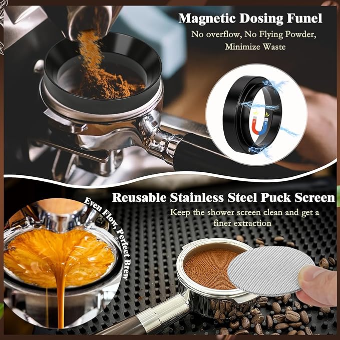 8 PCS Espresso Accessories Kit, 54mm Espresso Tamper Kit Coffee Tamper Set with Coffee Distributor, Espresso Tamping Station, Espresso WDT Stirrer, Puck Screen,Dosing Funnel