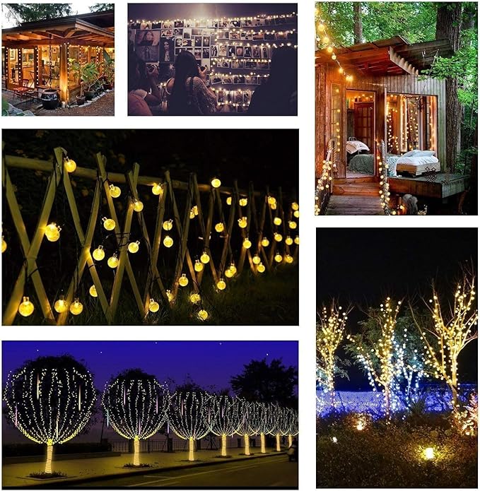 Toodour Solar String Lights Outdoor Waterproof, 36ft 60 LED Globe String Light with 8 Mode, Crystall Ball Lights Solar Patio Lights for Garden, Lawn, Patio, Gazebo, Yard, Outdoor Decor - Warm White