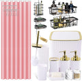 XLHOMO Bathroom Accessories Set - Gorgeous Bathroom Set, 28PC White Bathroom Accessory Set, Shower Curtain with 5PC Adhesive Corner Shower Caddy Hanging, Toilet Brush, Trash Can & Soap Dispenser