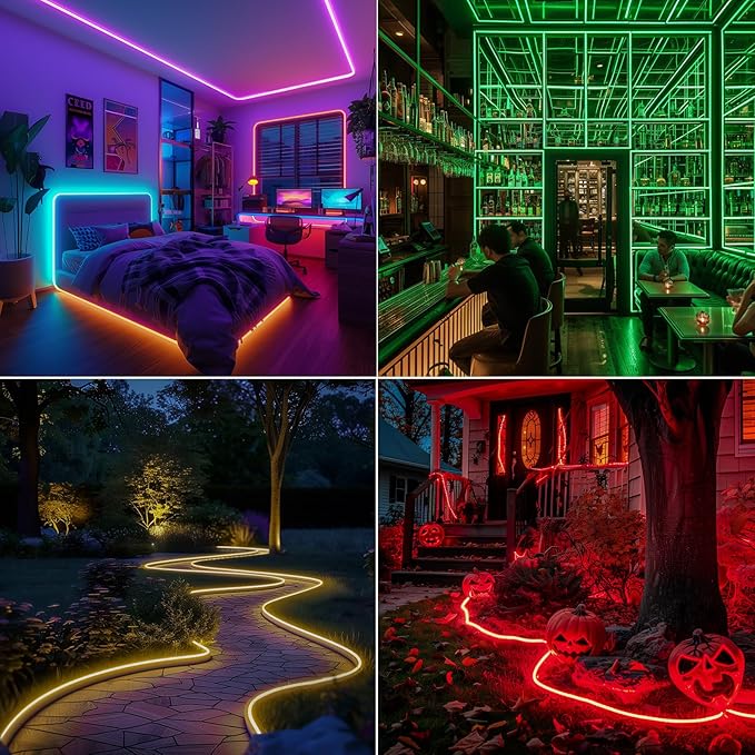 GZBtech RGB LED Neon Rope Lights 82FT/25M, AC 110-120V Waterproof Color Changing LED Rope with Remote Control, Dimmable Multi Color Strip Lighting for Indoor Outdoor Commercial Use, ETL Listed