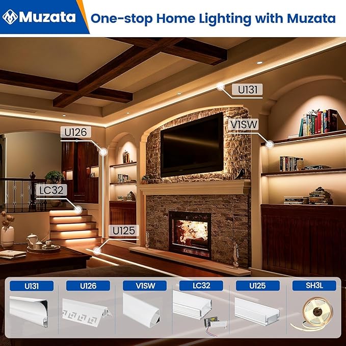 Muzata 20Pack 6.6FT/2M V Shape LED Channel Silver Aluminum LED Strip Diffuser Channel with Milky White Cover Frosted Corner Lighting Easy Installation V1SW WW 2M