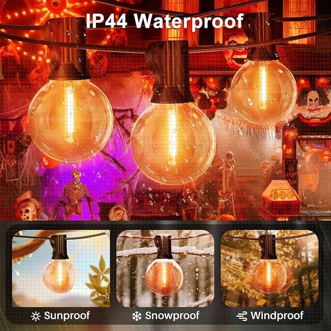 LAMPHOME 4-Pack Globe Outdoor Halloween String Lights, 26FT Patio Lights with 12+1 Edison Shatterproof Bulbs(1 Spare), Connectable Dimmable Orange Lights for Backyard Porch Halloween Decor