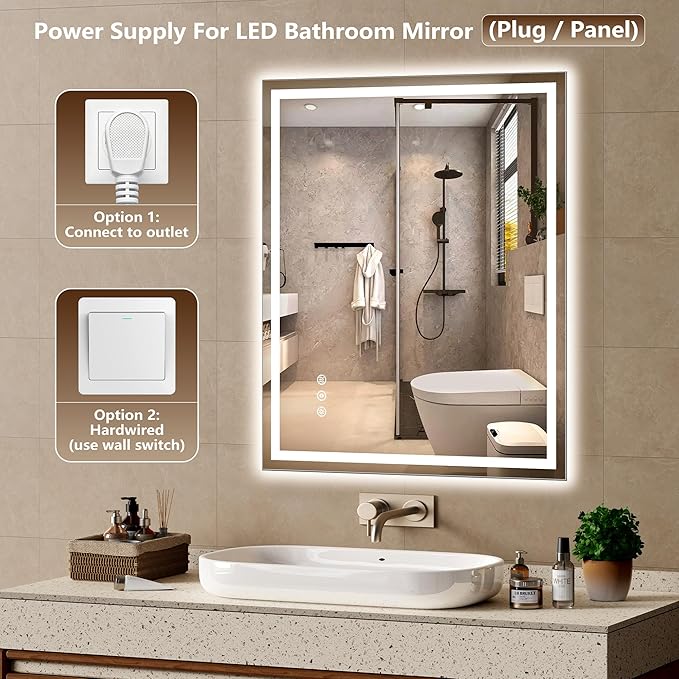 40x36 Inch LED Lighted Bathroom Mirror - Anti-Fog Vanity Mirror with Dimmable Front & Backlit, 3 Color Temp, Smart Memory - Shatterproof HD Glass, IP54 Waterproof Wall Mounted for Makeup Shaving
