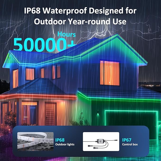 100FT Outdoor RGB LED Strip Lights, IP68 Music Sync Led Lights with App Control and Remote,Color Changing Waterproof Led Rope Lights for Outdoor, Balcony, Roof, Garden, Stairs