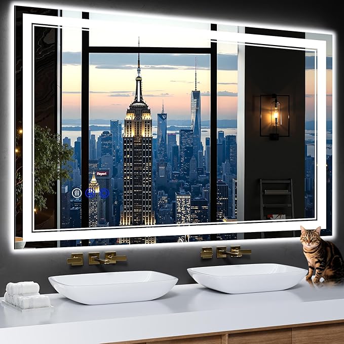 48"x30" LED Bathroom Mirror with Anti-Fog, Stepless Dimmable Lights, 3 Color Modes, Shatter-Proof Tempered Glass,Waterproof Design