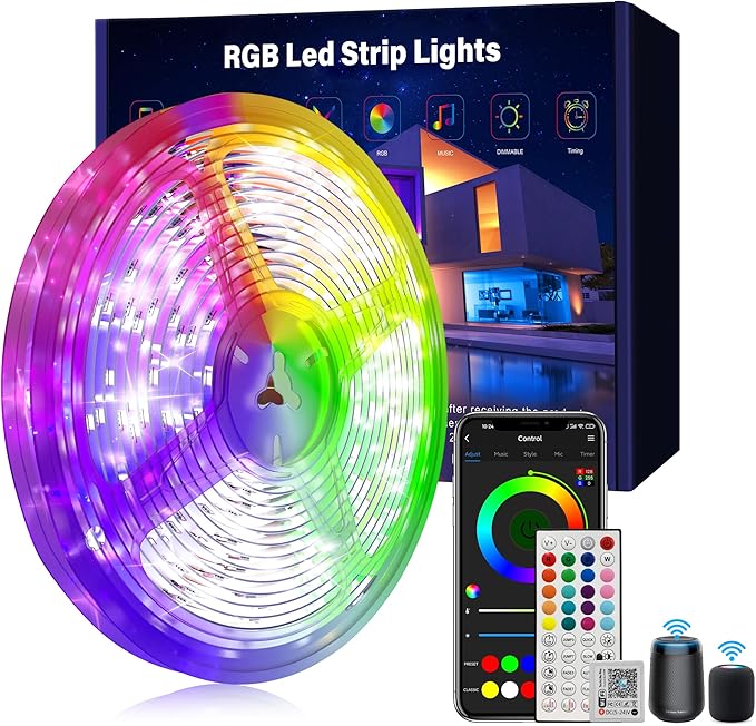 Smart Voice Control Led Lights for Bedroom 100ft, WiFi RGB Led Strip Lights Compatible with Alexa and Google Assistant, Led Light Strip Music Sync 16 Million Colors Lights for Home Decor