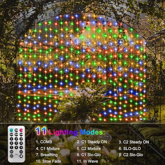 ZAIYW 10x10Ft Curtain Lights Connectable Warm White & Multicolor Changing 300 LED Curtain Lights Plug in with Remote Control Curtain String Lights Waterproof for Indoor Outdoor Decor