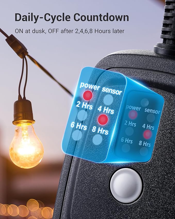 DEWENWILS Outdoor Timer for Lights, Waterproof Outlet Timer with 2 Grounded Electrical Outlets, for String Light, 15A 1/2HP, UL Listed