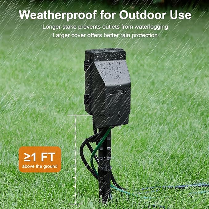 SURAIELEC Outdoor Power Stake, 24-Hour Mechanical Light Timer, Electrical Power Strip Weatherproof, 6FT Extension Cord Multiple Outlets Plug for Patio Lights, Halloween Decorations. Outdoor Light