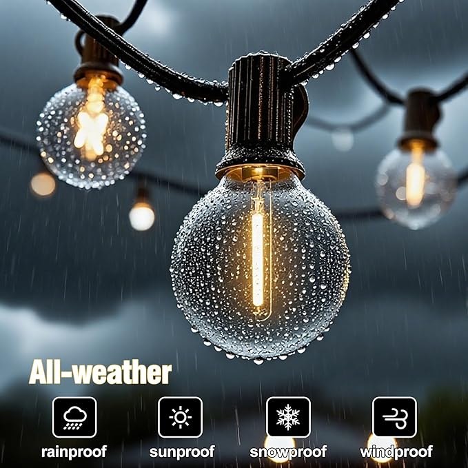 100FT Outdoor LED String Lights with 50+2 Shatterproof G40 Vintage Bulbs,Shatterproof &Waterproof Patio Lights for Porch, Deck, Garden, Backyard, Balcony - 2700K Warm White