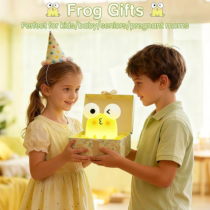 Frog Night Light for Kids, Cute Funny LED Squishy Animal Silicone Lamp, Dimmable/Timer Nursery Night Light for Baby, Rechargeable Touch Bedside Lamp,Kids Room Decor, Boys Girls Birthday Gift
