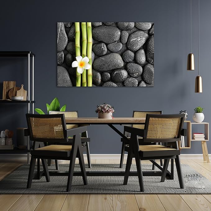 Zen Wall Art Decor, Modern Bathroom Zen Decor Wall Art, Canvas Wall Art for Spa Zen Room Decor, Green Bamboo Forest and Black Pebble Relaxing Art Prints for Office & Spa Wall Decor 28x40 Inches