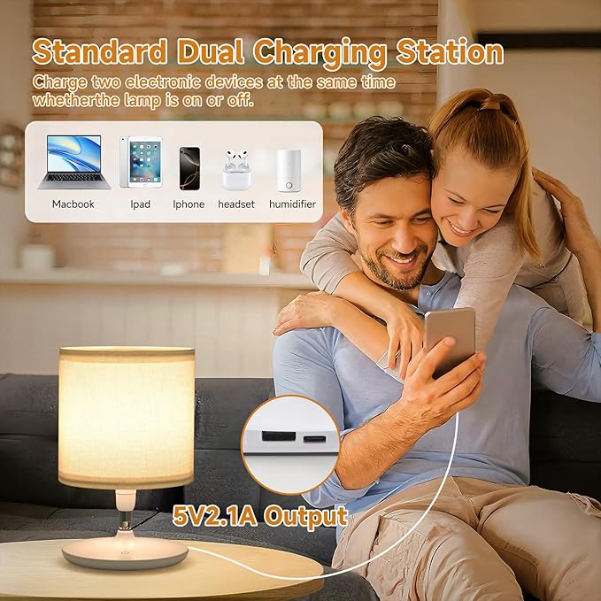 Table Lamps Set of 2 for Living Room Bedroom, Bedside Table Lamp with USB C and A Ports, Bedside Lamps for Nightstand with Linen Lamp Shades, Desk Lamp for Office