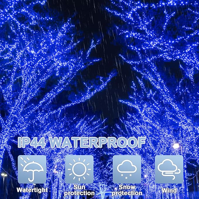 LAMPHOME 165FT 500 LED Blue Christmas Lights,16 Modes Connectable Fairy String Lights, Plug in Indoor Outdoor Blue Lights for Xmas Tree, Party, Garden, Hanukkah, Independence Day Patriotic Patio Decor