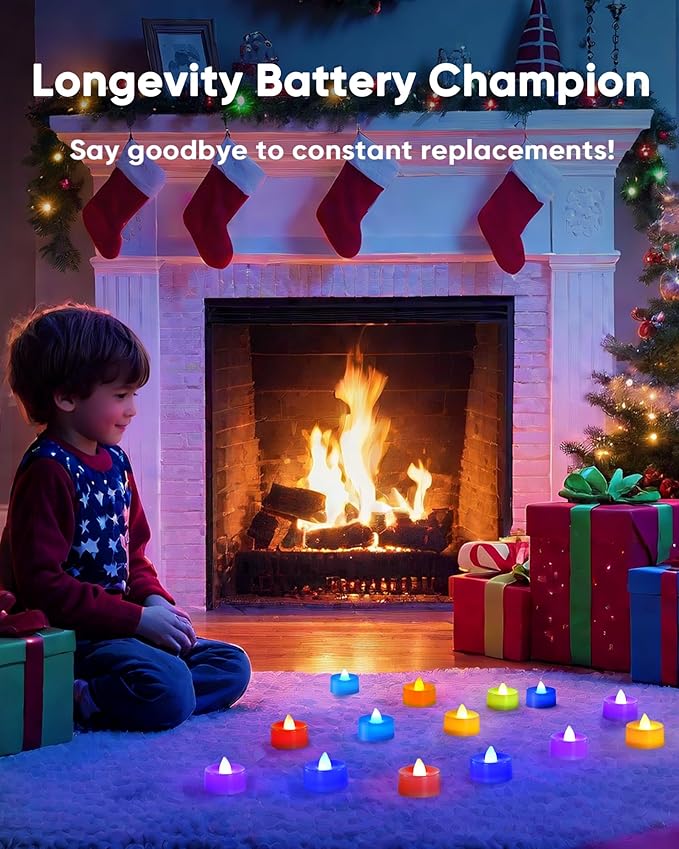 Amagic 30 Pcs Multi Color Changing Tea Lights Battery Operated, 7-Color Changing LED Holiday Candles, 200+ Hours Long Lasting Fake Candle for Halloween, Pumpkin, Ofrenda, Christmas, Party, Home Decor
