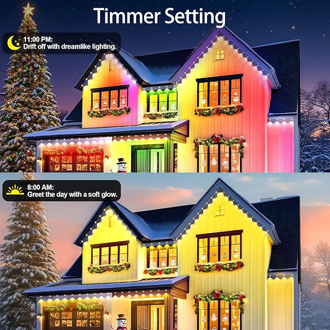 Smart Permanent Outdoor Lights for House, 50ft with 30 RGB+IC Eaves Lights Outdoor, P67 Waterproof with DIY Scene for Halloween Christmas Decor, , Remote Control, Work with Alexa, Google Assistant