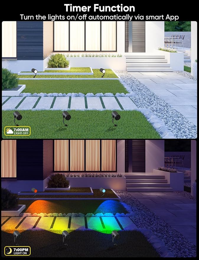 APPECK Smart Outdoor Spot Lights 24W, RGBCW Color Changing Landscape Lights 4 Pack, IP65 Waterproof Low Voltage Landscape Lighting, App/Voice/Remote Control, for Garden Yard Pathway Holiday Decor