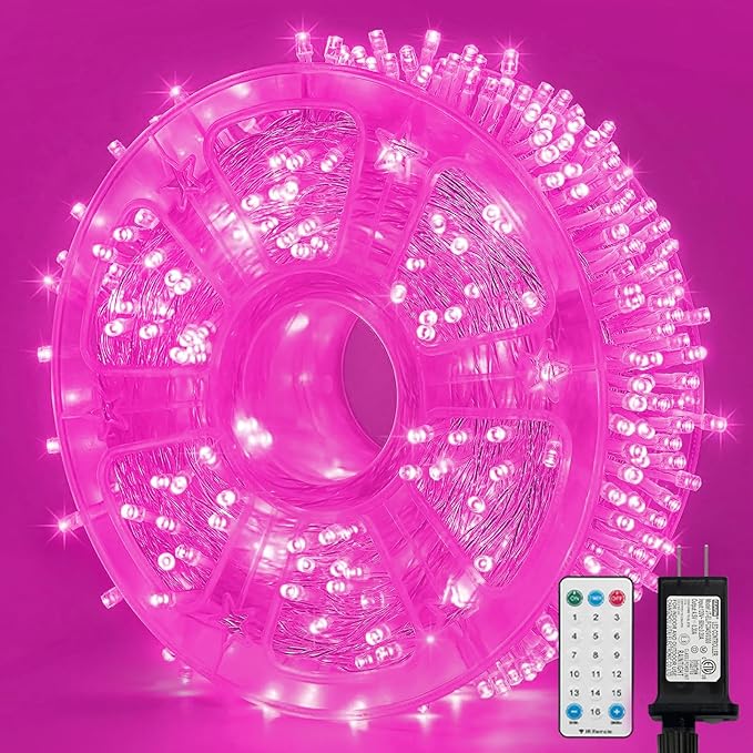 LAMPHOME 500 LED Pink String Lights, 165FT Plug in Waterproof with 16 Twinkle Modes, for Valentine’s Day, Easter, Mother’s Day, Christmas Decor, Indoor Outdoor Bedroom Yard Wedding Decoration