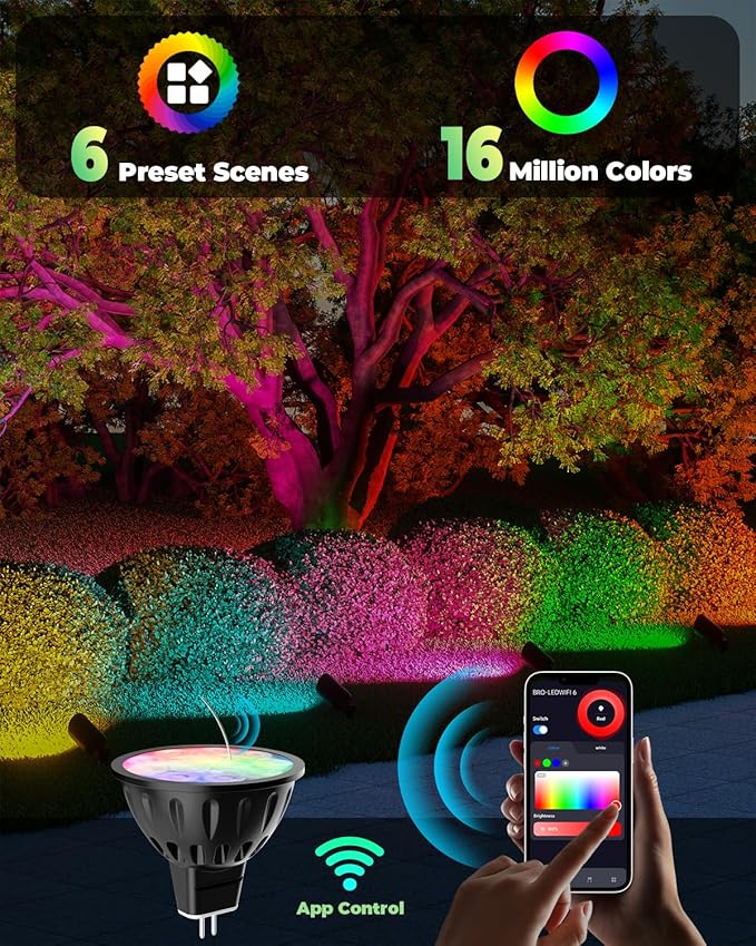 Upgraded Smart WiFi MR16 LED Bulbs Dimmable, RGBW MR16 LED Bulb Color Changing, GU5.3 Bi-pin Base, Multicolor CCT Tunable, Memory Function, Music Sync for 12V Low Voltage Spotlight 4-Pack