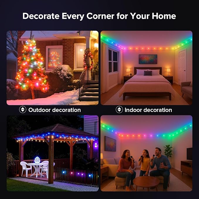 SANSI 100FT Permanent Outdoor Lights, AI Smart RGB+IC Lights 90 Scene Modes for Outside, DIY Lighting Themes for Christmas Decorations, Music Mode, IP67 Waterproof, Works with Alexa, Google Assistant