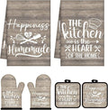 Sratte 6 Pcs Kitchen Decor Accessories Set Farmhouse Towels Pot Holders Oven Mitts Set 2 Dish Towels 2 Potholders 2 Cooking Mittens Oven Glove for Christmas Baking Cooking(Brown Wood Grain)