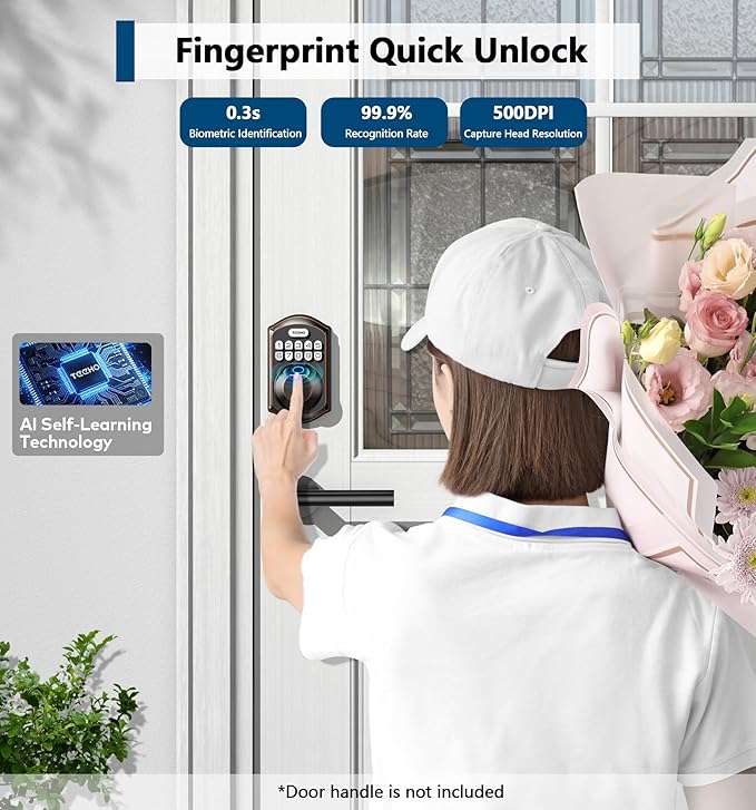 TEEHO TE002 Fingerprint Door Lock - Keyless Entry Electronic Keypad Deadbolt with 2 Backup Keys - Auto Lock - Easy Installation - Smart Locks for Front Door - Oil-Rubbed Bronze