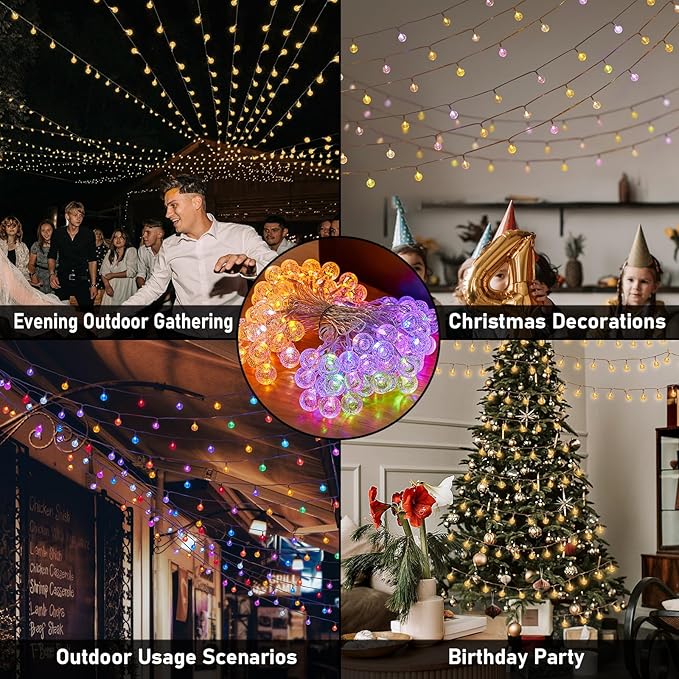 66FT Outdoor String Lights, 100 LED Patio Lights with Remote Control, Voice-Activated & Music Sync Mode, 16 Color-Changing Modes, Waterproof for Patio Garden Party Decor